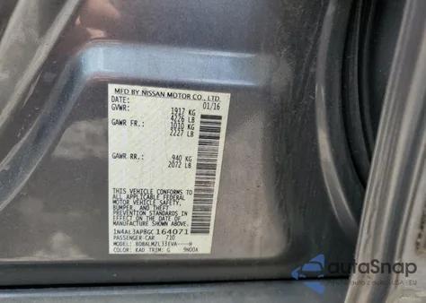 2016 Nissan Altima 2.5 from USA, damaged, VIN 1N4AL3AP8GC164071